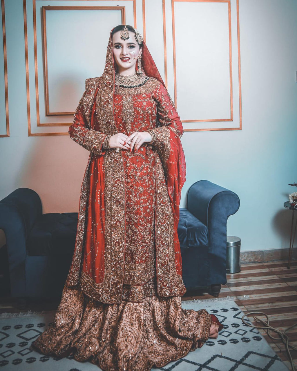 Shehnai-e-Surkh – Regal Crimson & Antique Gold Bridal Lehenga Set