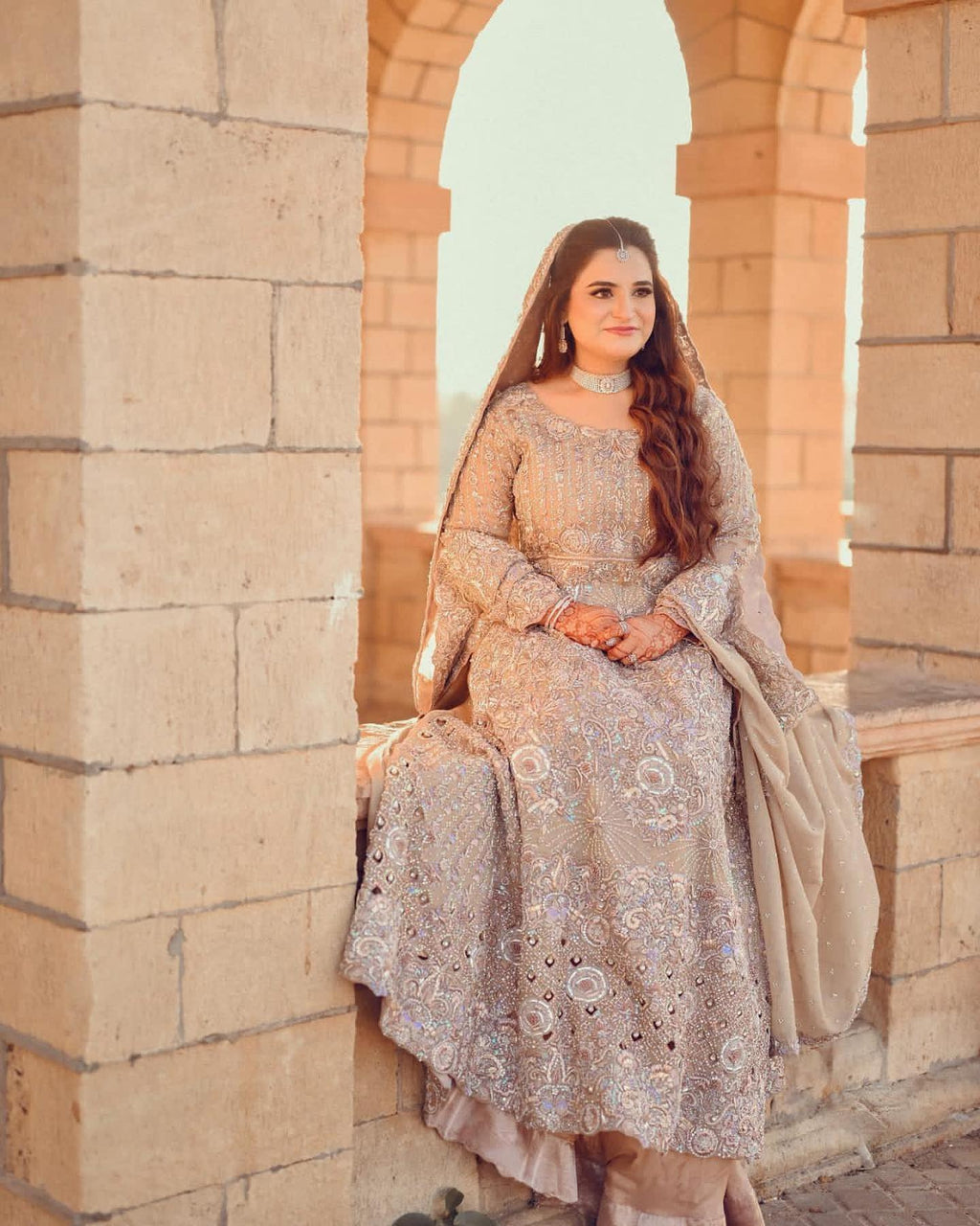 Mehr-o-Mah – Dusty Pink Hand-Embellished Maxi Gown Set