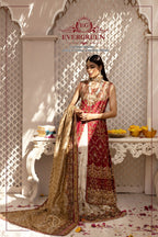 Mehrunissa – Crimson Silk Open Jacket & Ivory Lehenga Set