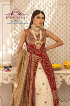 Mehrunissa – Crimson Silk Open Jacket & Ivory Lehenga Set