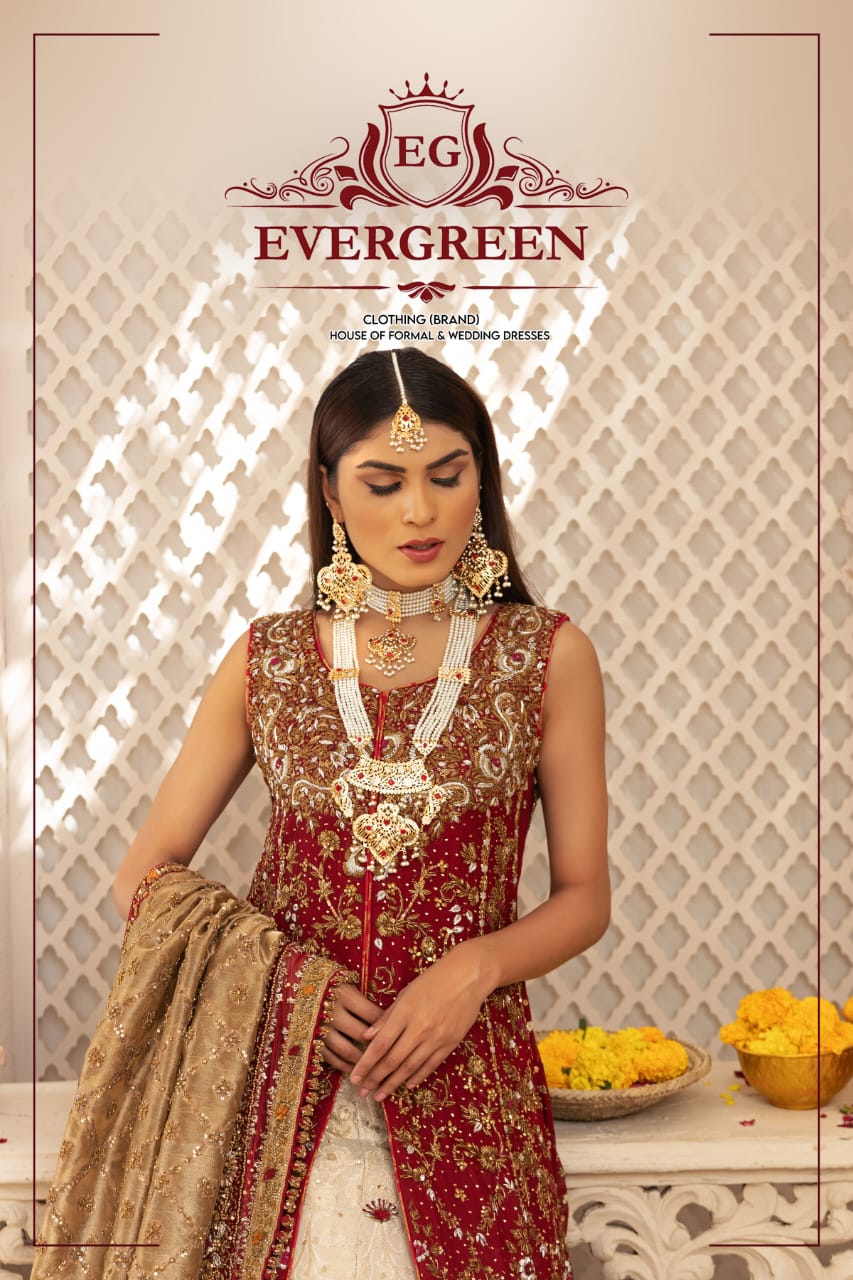 Mehrunissa – Crimson Silk Open Jacket & Ivory Lehenga Set