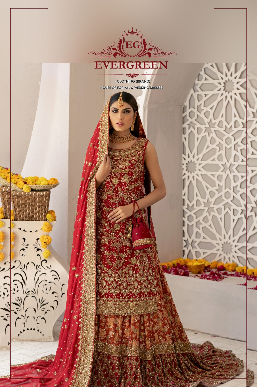 Dilkash – Heritage Crimson Bridal Ensemble with Farshi Gharara
