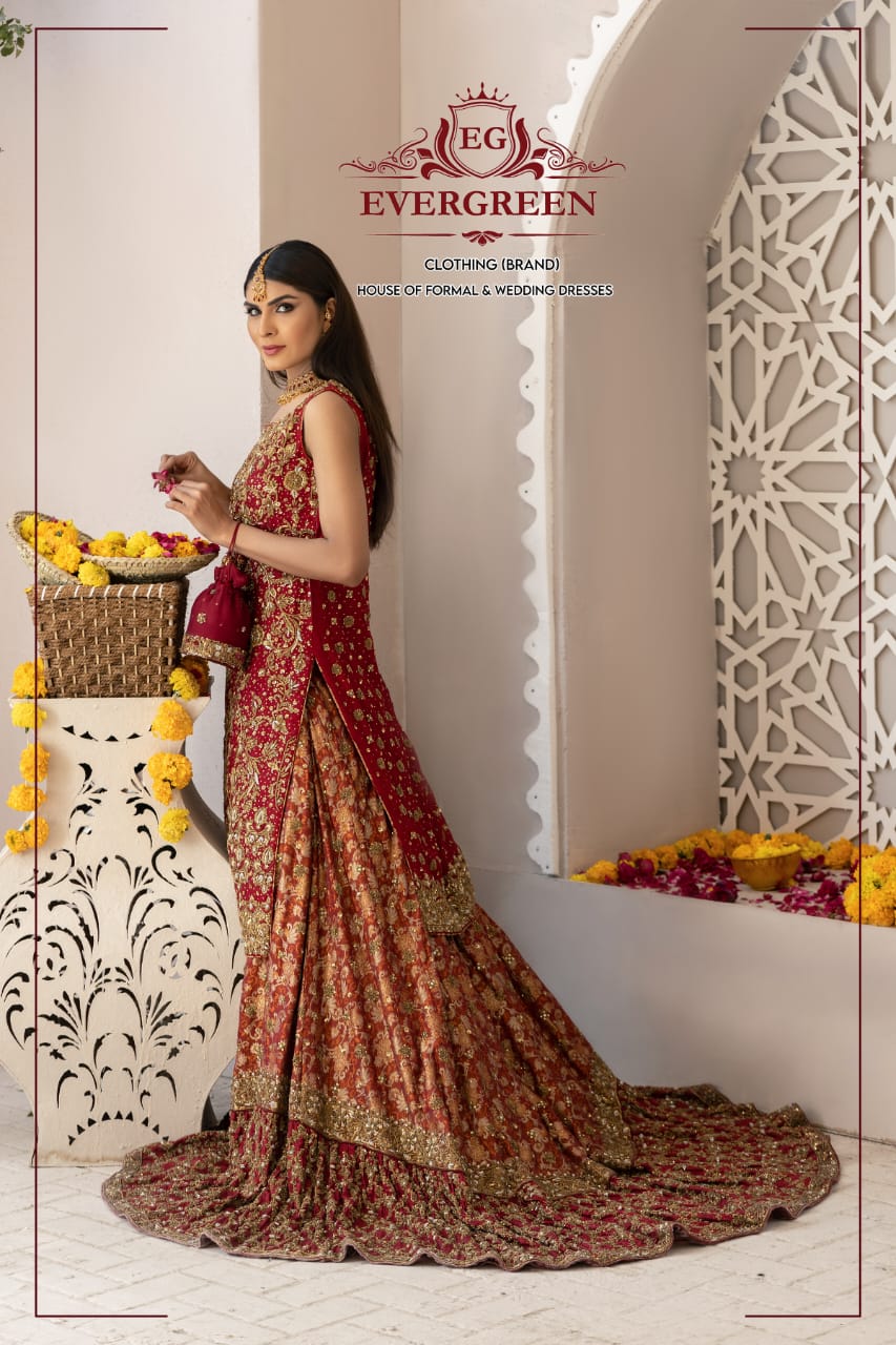 Dilkash – Heritage Crimson Bridal Ensemble with Farshi Gharara