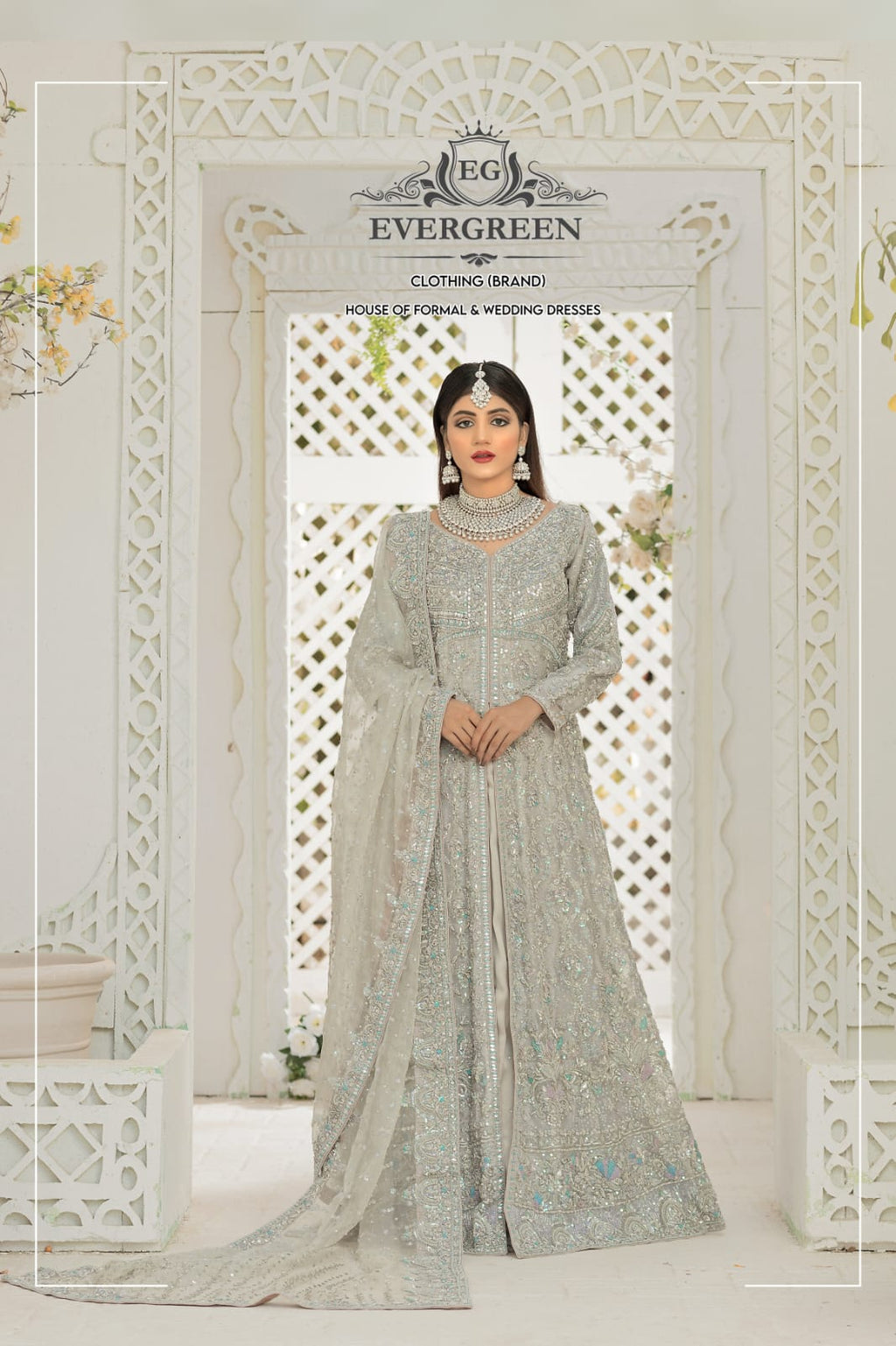 Crystal Frost – Silver Embroidered Pastel Bridal Ensemble