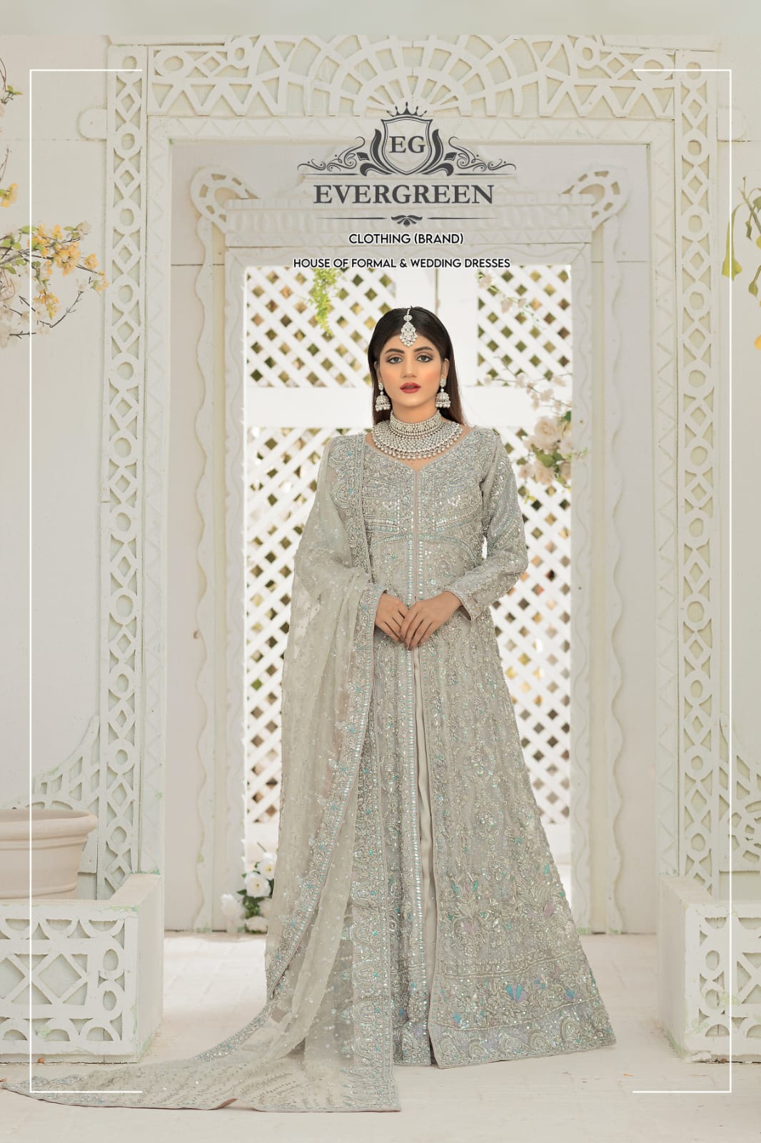 Crystal Frost – Silver Embroidered Pastel Bridal Ensemble