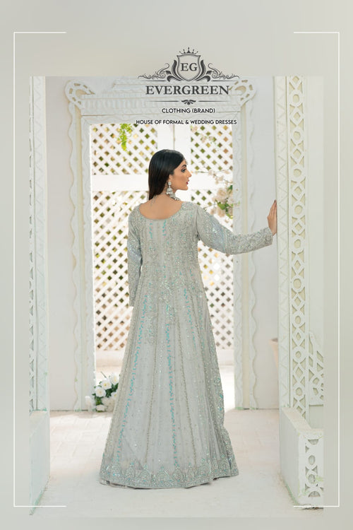 Crystal Frost – Silver Embroidered Pastel Bridal Ensemble