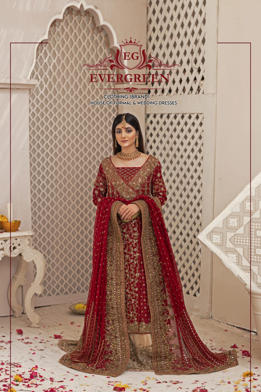 Luxury Maroon Bridal Maxi with Heavy Gold Embroidery & Khadi Net Dupatta