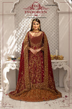 Royal Maroon Bridal Gown with Heavy Gold Embroidery & Luxury Dupatta