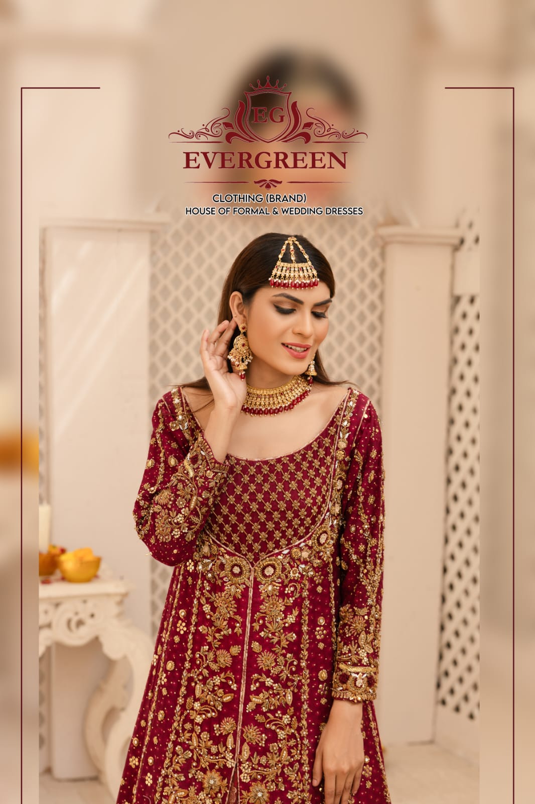 Royal Maroon Bridal Gown with Heavy Gold Embroidery & Luxury Dupatta