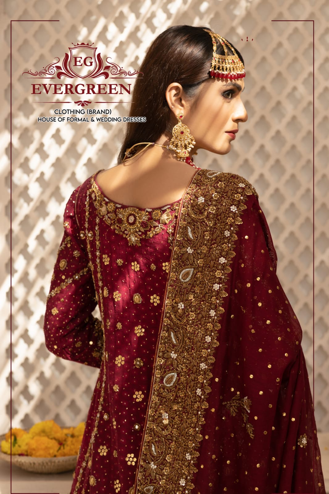 Royal Maroon Bridal Gown with Heavy Gold Embroidery & Luxury Dupatta