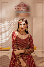 Royal Maroon Bridal Gown with Heavy Gold Embroidery & Luxury Dupatta