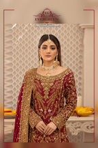 Royal Maroon Bridal Lehenga Choli with Heavy Gold Embroidery & Luxury Shawl Dupatta