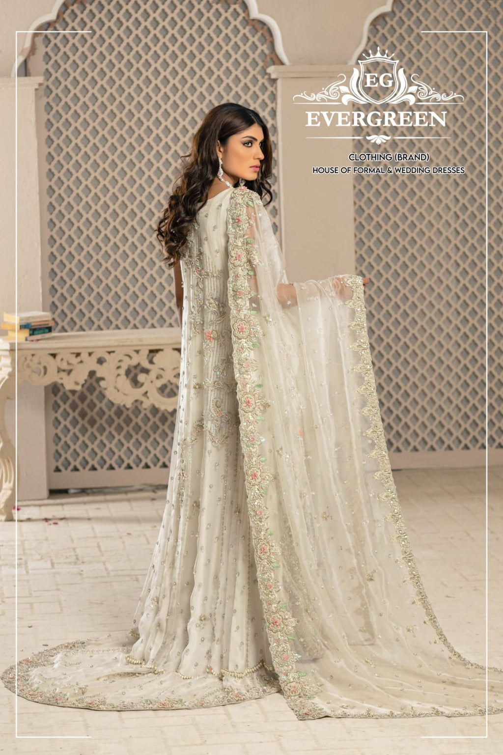 Evergreen Ivory Luxe Bridal Gown with Handcrafted Embellished Dupatta