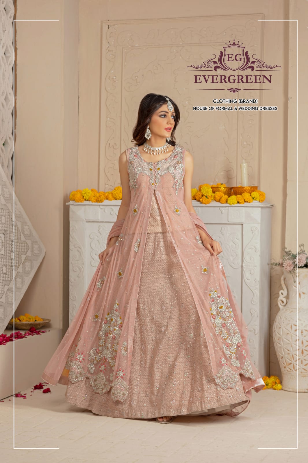 Blush Pink Embroidered Party Wear Gown