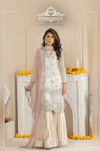 Enchanting Silver & Pink Embroidered Party Sharara Set