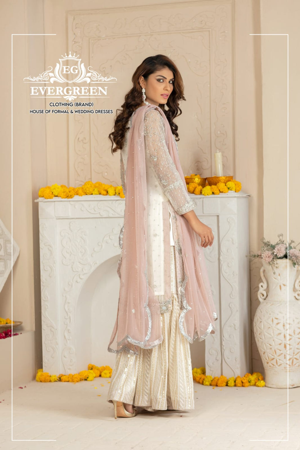 Enchanting Silver & Pink Embroidered Party Sharara Set