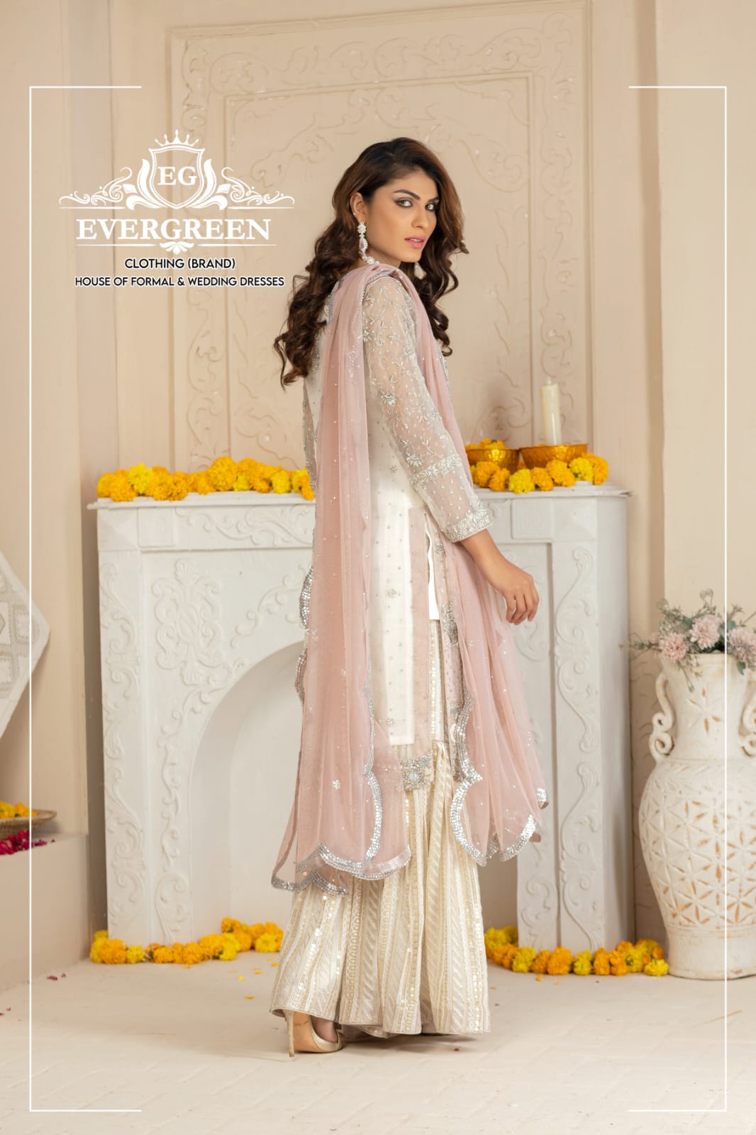 Enchanting Silver & Pink Embroidered Party Sharara Set