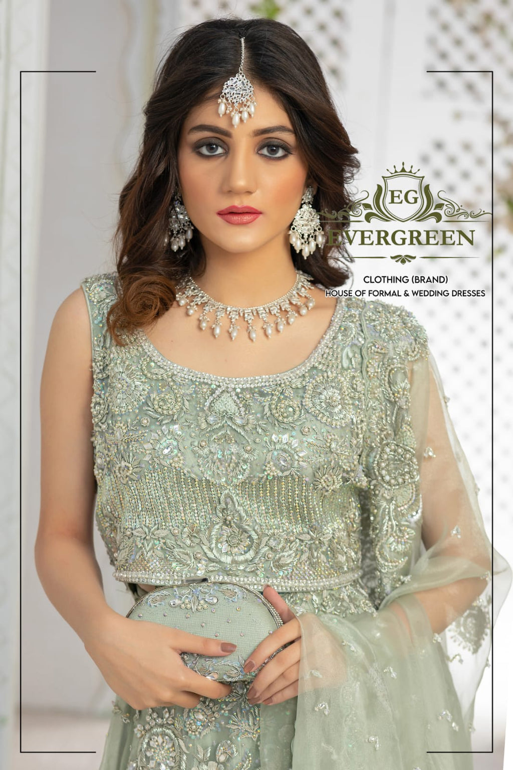 Exquisite Pale Green Bridal Lehenga/Sharara with Silver Embroidery