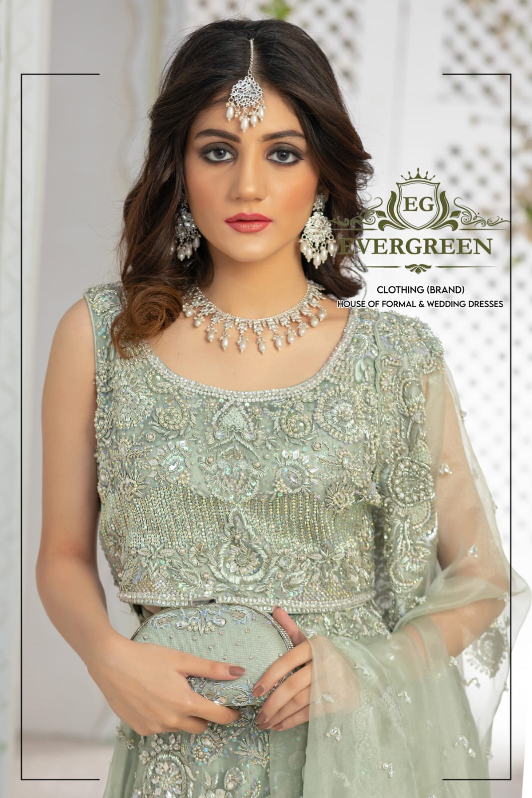 Exquisite Pale Green Bridal Lehenga/Sharara with Silver Embroidery