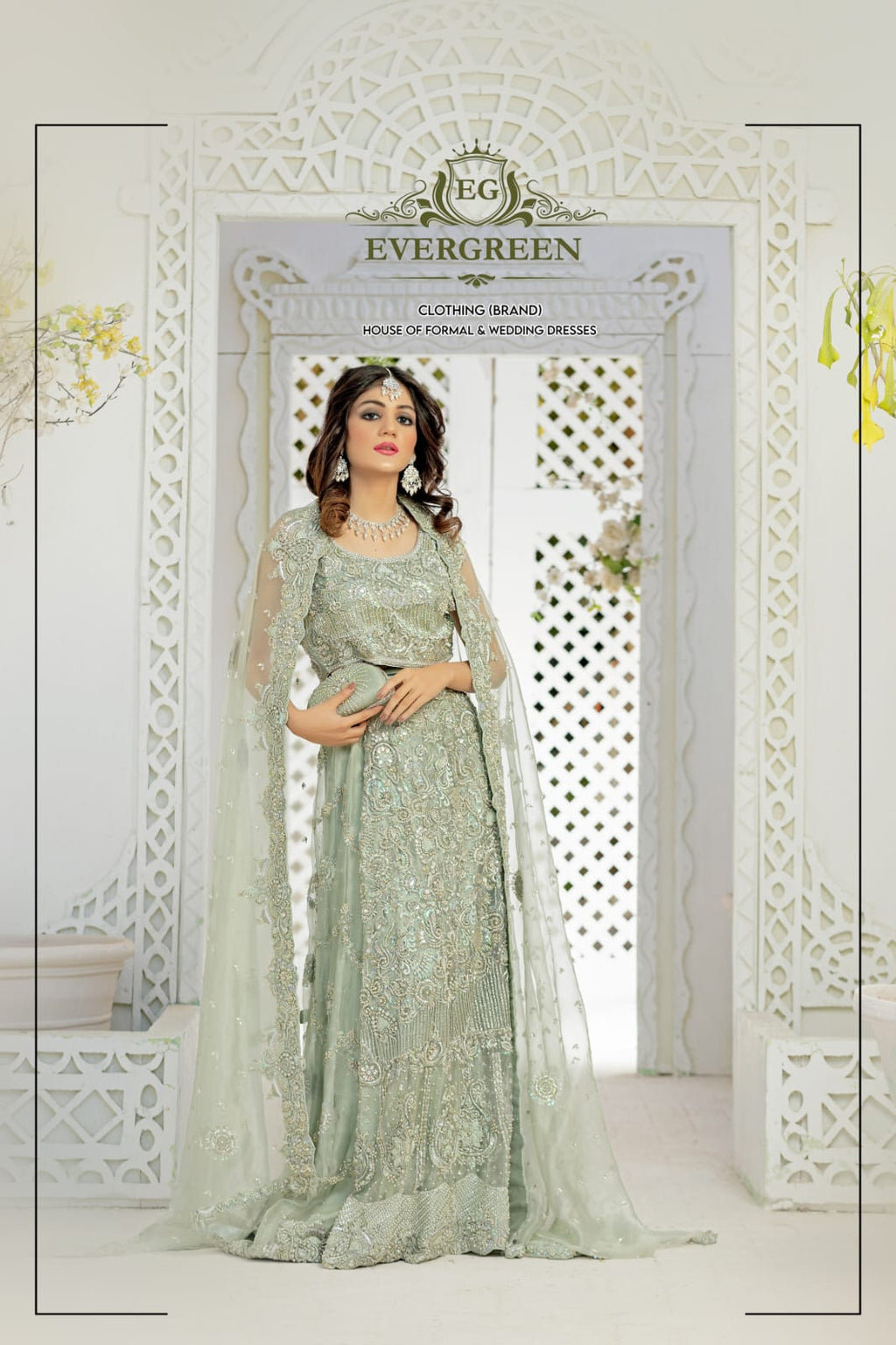 Exquisite Pale Green Bridal Lehenga/Sharara with Silver Embroidery