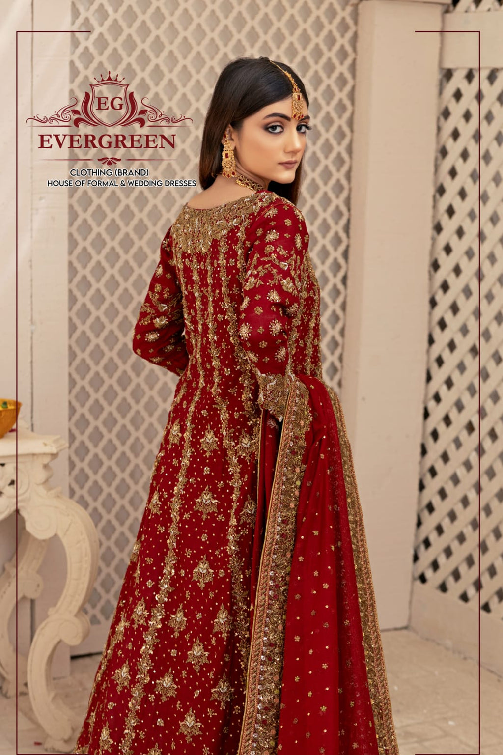 Luxury Maroon Bridal Maxi with Heavy Gold Embroidery & Khadi Net Dupatta
