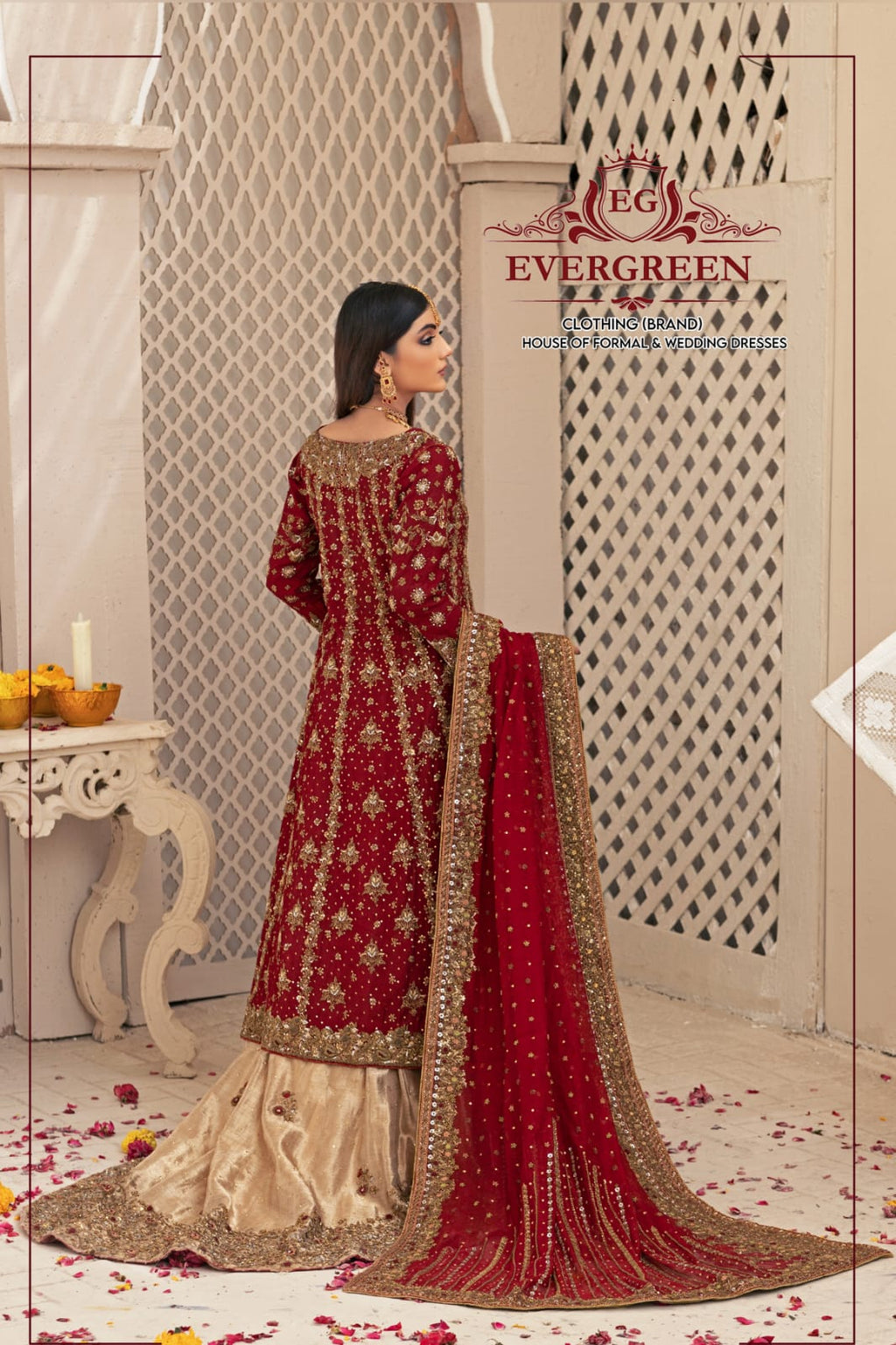 Luxury Maroon Bridal Maxi with Heavy Gold Embroidery & Khadi Net Dupatta