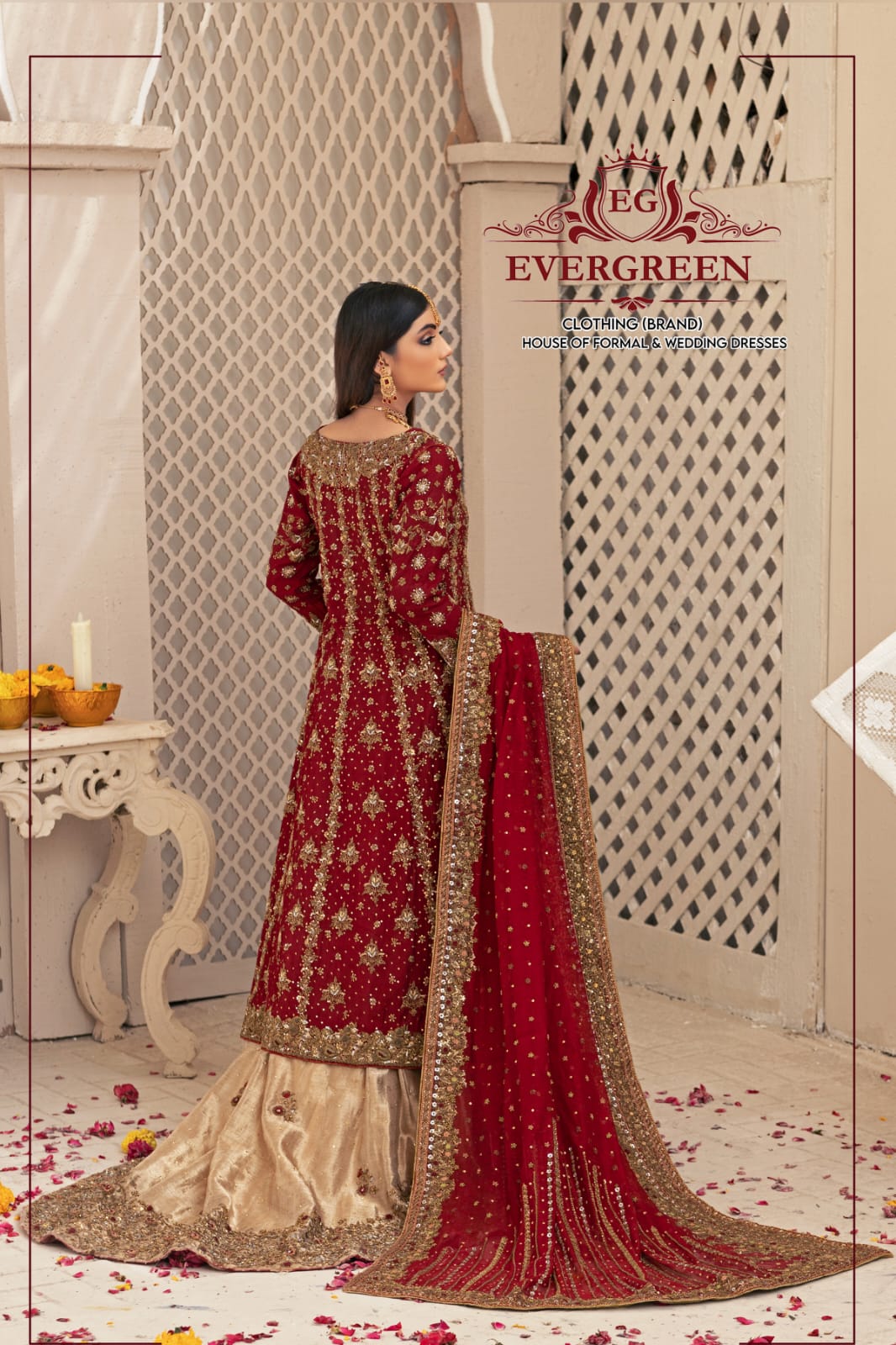 Luxury Maroon Bridal Maxi with Heavy Gold Embroidery & Khadi Net Dupatta